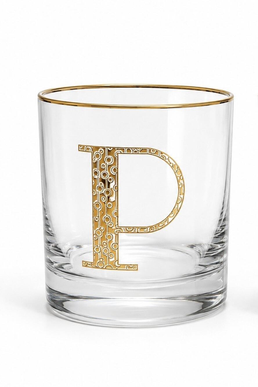 Anthropologie Monogram Drinking Glass 24kt Detail 15 Ounces Poland Letter P